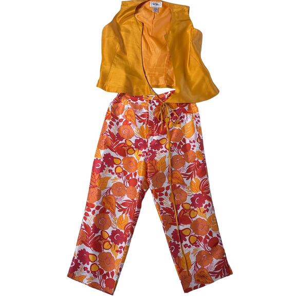 Bob Mackie pants top outfit orange sz 4 top  Sz 4P pants set silk retro art wear - Picture 1 of 9